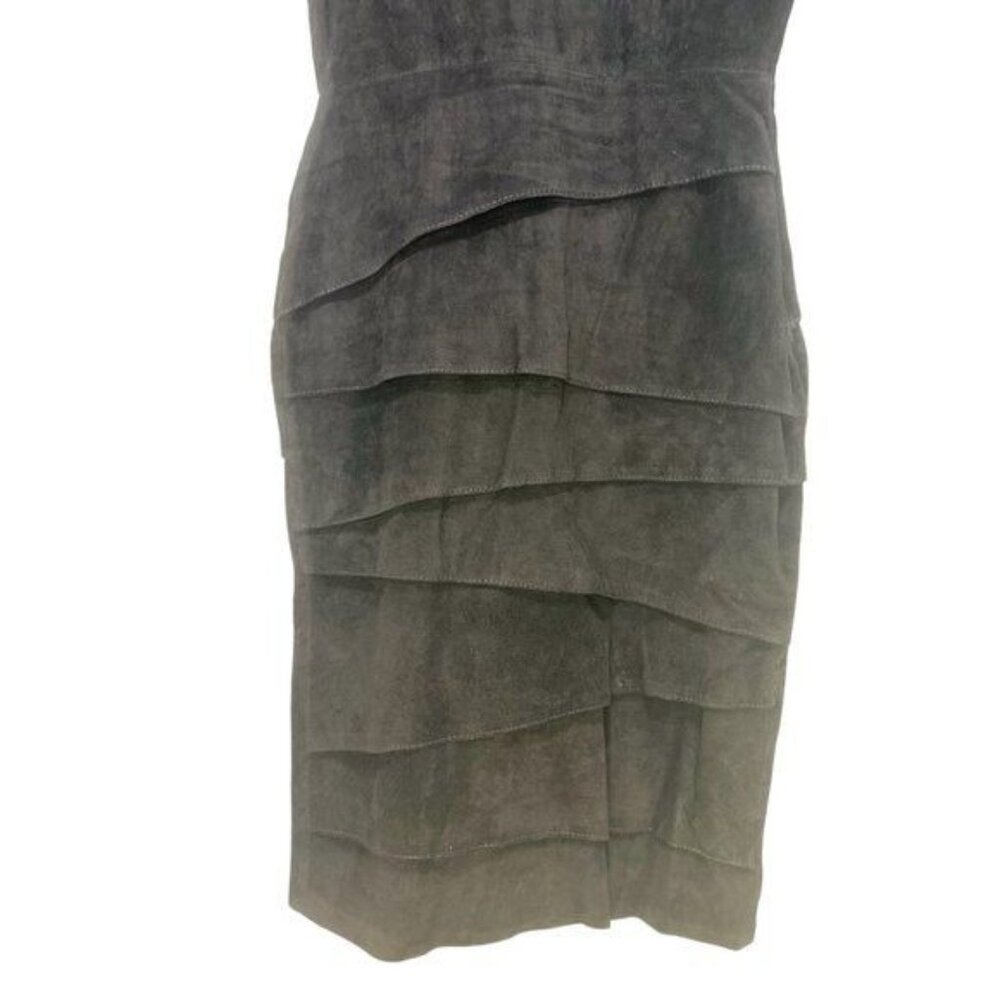 Wimsigoth 100% Suede Leather Dress Womens 6 Black Vintage Midi Ruffle Long Sleev - Picture 4 of 16